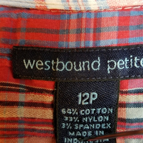 Red white & blue long sleeved plaid petites top - Picture 5 of 7